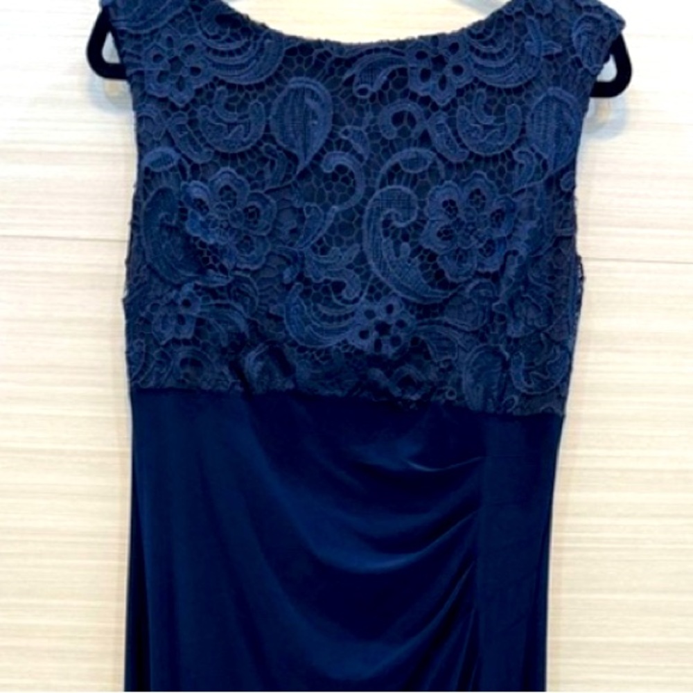 Alex Evenings Navy Blue Lace Bodice Maxi Dress